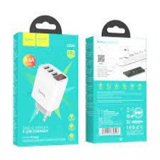 Блок (сетевое зарядное устройство) HOCO C93A Easy Charge 3хUSB с дисплеем (белый)