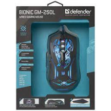 Мышь проводная игровая DEFENDER BIONIC GM-250L USB 3200 DPI 6 кнопок подсветка + коврик (чёрный)